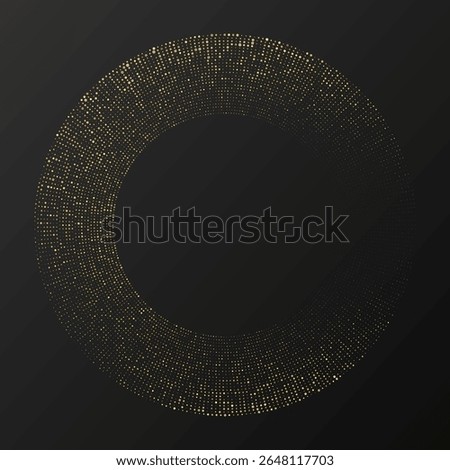 Abstract gold glowing halftone dotted background. Gold glitter pattern in circle form. Circle halftone dots. Vector illustration