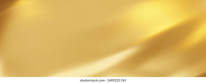 Abstract gold gradient background. Minimalistic subtle wavy golden silk texture. 3D vector illustration.