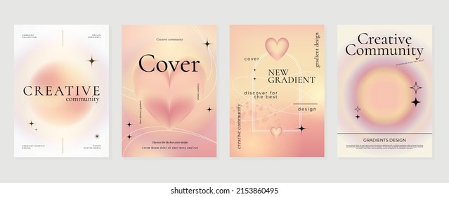 Abstract gold gradient liquid cover template  Set modern poster and vibrant graphic color  hologram  heart bubbles  star elements  Elegant style design for brochure  flyer  wallpaper  banner 