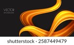 Abstract gold gradient ribbon on black background. Vector 3d modern illustration. Luxury shiny decoration design element for banner, presentation, poster, label