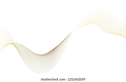 Abstract gold gradient wave element for design. Digital frequency track equalizer. Stylized line art background. Vector illustration. Wave with lines created using blend tool. Curved wavy line.