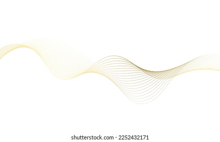 Abstract gold gradient wave element for design. Digital frequency track equalizer. Stylized line art background. Vector illustration. Wave with lines created using blend tool. Curved wavy line.