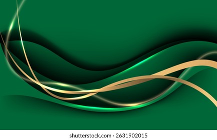 Abstract gold green ribbon curve overlap on grey luxury background vector illustration.