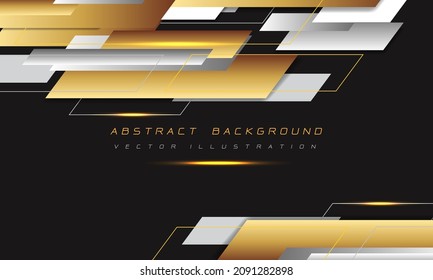 Abstract gold grey geometric overlap on black design modern luxury futuristic technology background vector illustration.