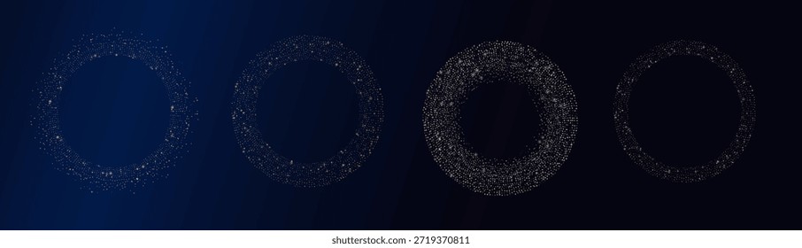 Elemento de modelo de logotipo de halfton dourado abstrato. Fundo de vetor de pontos dourados. Definir forma de círculo de brilho pontilhado. 