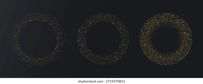 Elemento de modelo de logotipo de halfton dourado abstrato. Fundo de vetor de pontos dourados. Definir forma de círculo de brilho pontilhado. 