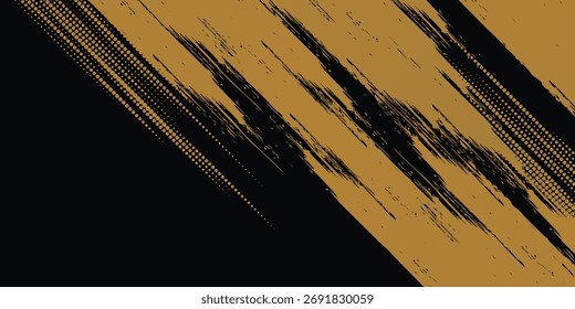 Abstractas textura de pincel de semitono dorado sobre fondo negro. Estilo de efecto semitono deportivo. Ilustración vectorial de pincelada