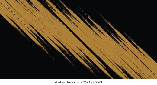 Abstractas textura de pincel de semitono dorado sobre fondo negro. Estilo de efecto semitono deportivo. Ilustración vectorial de pincelada. EPS 10.