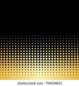 Abstract gold halftone seamless border. Dotted backdrop from heart dots, point. Retro effect border for web banners, posters, wallpapers, wedding, birthday and valentines cards with text place.