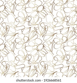 Abstract gold hand drawn flower seamless pattern for feminine luxury style packaging, textile print or flyer background.