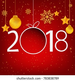 Abstract gold happy new year 2018 on  red background with empty space label for Text and  Design,vector illustration