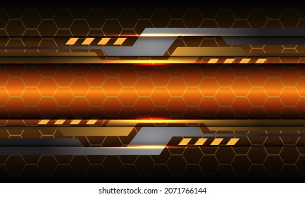 Abstract gold hexagon mesh line light grey metallic geometric cyber shadow orange design modern futuristic technology background vector illustration.