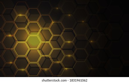 Abstract gold hexagon mesh pattern light power technology on black with blank space design modern futuristic background vector illustration.

