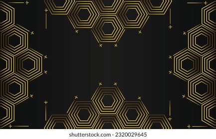 abstract gold hexagonal geometric on black background