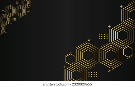 abstract gold hexagonal geometric on black background