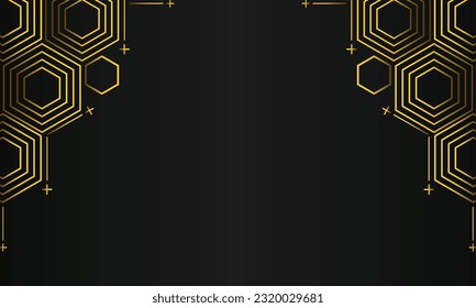 abstract gold hexagonal geometric on black background