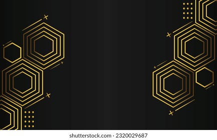 abstract gold hexagonal geometric on black background