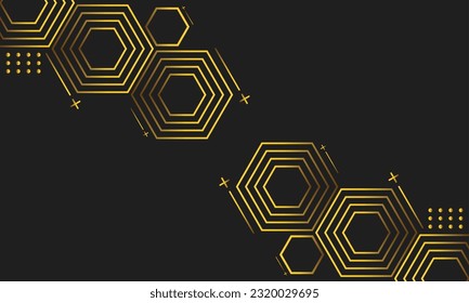 abstract gold hexagonal geometric on black background