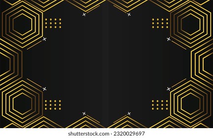 abstract gold hexagonal geometric on black background