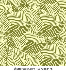 Abstract gold jungle print. Exotic plant. Tropical pattern, palm leaves seamless vector floral background.