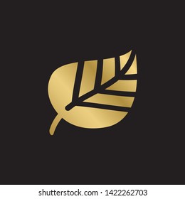 Abstract gold leaf logo icon vector design. Gold emblem, design concept, logo, logotype element for garden, plant, nature and ecology. Isolated on black background. Vector Illustration