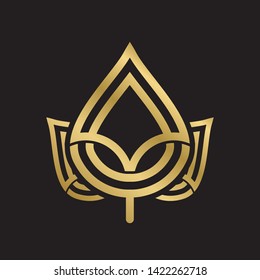 Abstract gold leaf logo icon vector design. Gold emblem, design concept, logo, logotype element for garden, plant, nature and ecology. Isolated on black background. Vector Illustration