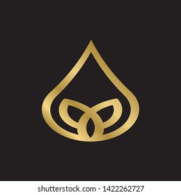 Abstract gold leaf logo icon vector design. Gold emblem, design concept, logo, logotype element for garden, plant, nature and ecology. Isolated on black background. Vector Illustration