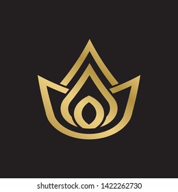 Abstract gold leaf logo icon vector design. Gold emblem, design concept, logo, logotype element for garden, plant, nature and ecology. Isolated on black background. Vector Illustration