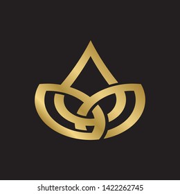 Abstract gold leaf logo icon vector design. Gold emblem, design concept, logo, logotype element for garden, plant, nature and ecology. Isolated on black background. Vector Illustration