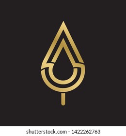 Abstract gold leaf logo icon vector design. Gold emblem, design concept, logo, logotype element for garden, plant, nature and ecology. Isolated on black background. Vector Illustration