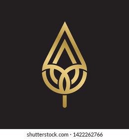 Abstract gold leaf logo icon vector design. Gold emblem, design concept, logo, logotype element for garden, plant, nature and ecology. Isolated on black background. Vector Illustration