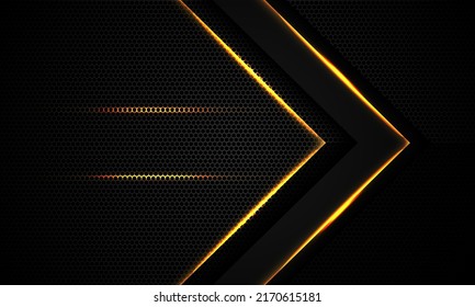 Resumen de flecha de luz dorada sobre negro con diseño de malla hexagonal diseño de tecnología futurista de lujo moderno ilustración vectorial de fondo.	
