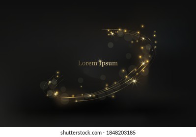 Abstract gold light circle. Vector luxury effect on black background