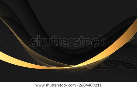 Abstract gold light curve on grey metallic with black blank space design modern luxury futuristic creative background vector illustration.