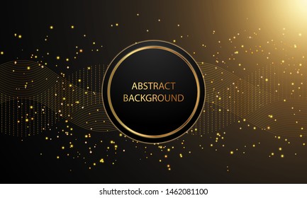 Abstract gold light curve sparkling luxury effect with circle shape on black background.