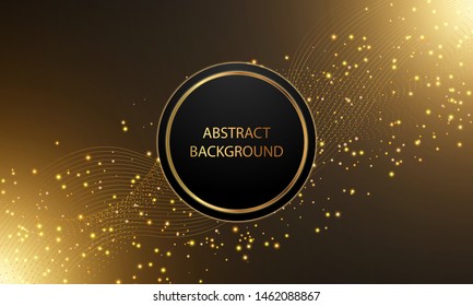 Abstract gold light curve sparkling luxury effect with circle shape on black background.