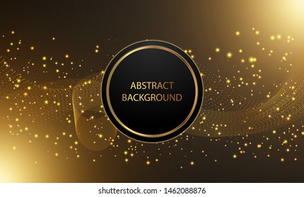 Abstract gold light curve sparkling luxury effect with circle shape on black background.