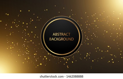 Abstract gold light curve sparkling luxury effect with circle shape on black background.