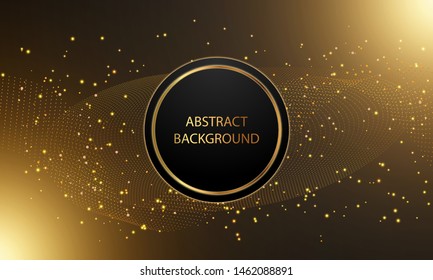 Abstract gold light curve sparkling luxury effect with circle shape on black background.