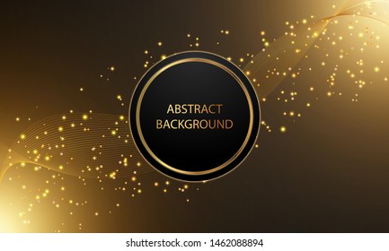 Abstract gold light curve sparkling luxury effect with circle shape on black background.
