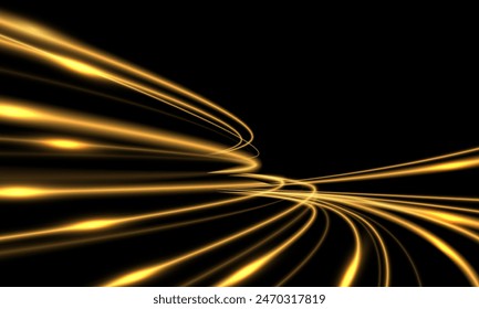 Movimiento dinámico de la curva de velocidad rápida de la luz del oro Abstractas en la Ilustración vectorial de fondo negra.