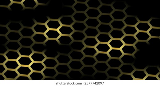 Abstract gold light hexagon mesh on black shadow design modern futuristic background vector illustration.