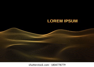 Abstract gold light lines on black background
