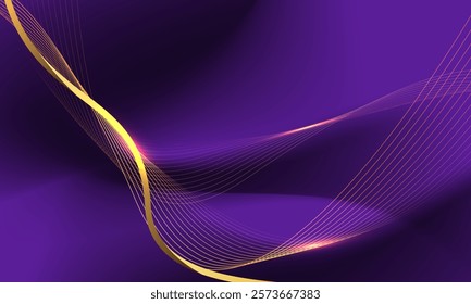Abstract gold light luxury wave curve with blank space for text place on purple design modern creative background vector
