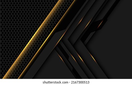 Abstraktes goldenes Licht auf grauem schwarzem, geometrischem, kreisförmigem Maschenmuster Schatten Design moderne futuristische Technologie Hintergrund Vektorgrafik.