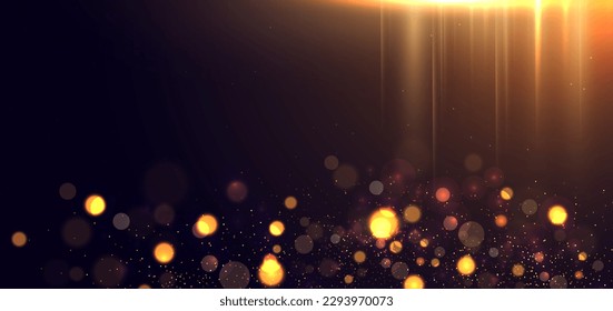 Abstract gold light rays effect and colorful bokeh background with copy space for text. Vector illustration