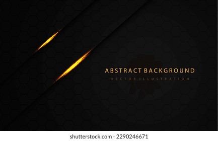 Abstract gold light shadow slash on dark grey black hexagon mesh pattern design modern luxury futuristic background vector illustration.