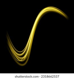 Abstract gold light speed curve on black transport technology background vector illustration.