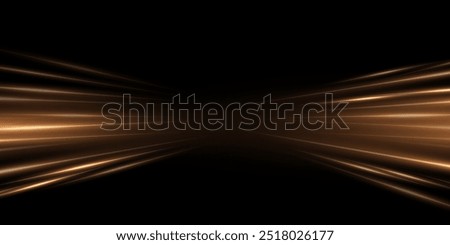 Abstract gold light speed effect lines on black background. Game shiny pattern with flowing bright orange rays on dark. Car lights on road. Modern technology vector illustration.