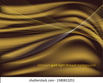 Abstract gold light threads background. Satin silk fabric.